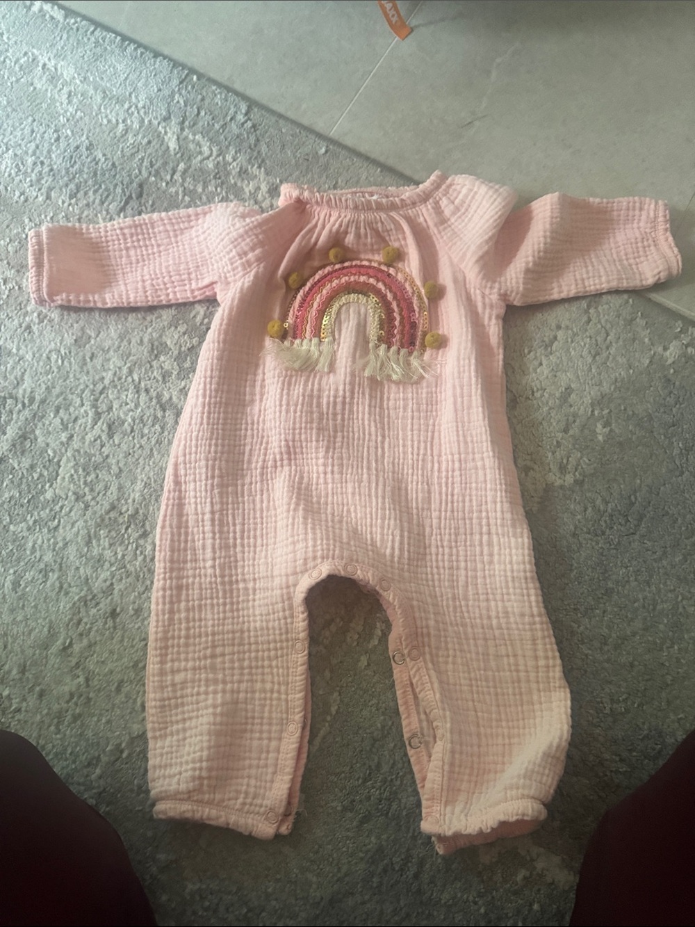 Pink Rainbow Embroidered Baby One-Piece Romper